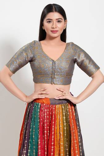 Muhenera Padded Brocade V-Neck Blouse