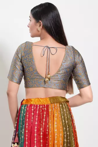 Muhenera Padded Brocade V-Neck Blouse