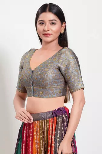 Muhenera Padded Brocade V-Neck Blouse
