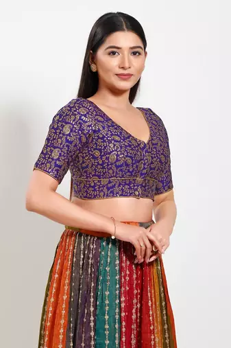 Muhenera Padded Brocade V-Neck Blouse