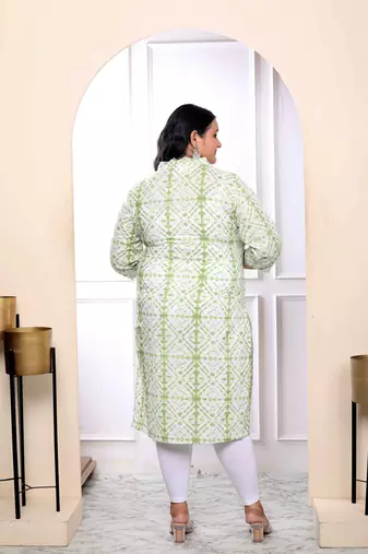 Womens plus size white and green tie dye cotton kurti
