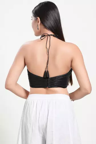 Black Halter Neck Readymade Blouse