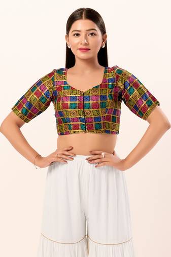 Muhenera Padded Brocade Square Neck Blouse