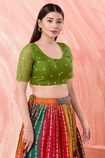 Muhenera Padded Net Round Neck Blouse