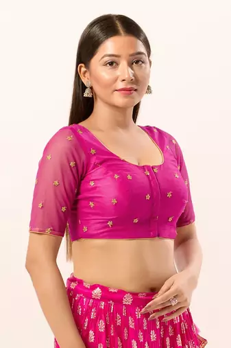 Magenta Net Printed Blouse