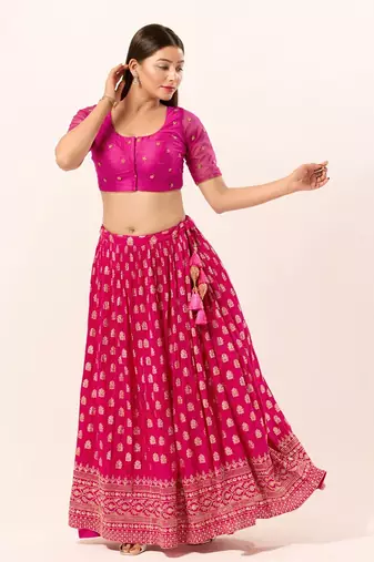 Magenta Net Printed Blouse