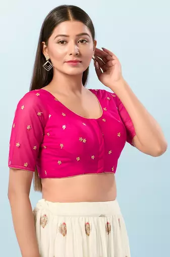 Muhenera Padded Net Round Neck Blouse