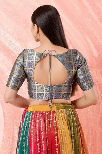Muhenera Padded Brocade Boat Neck Blouse