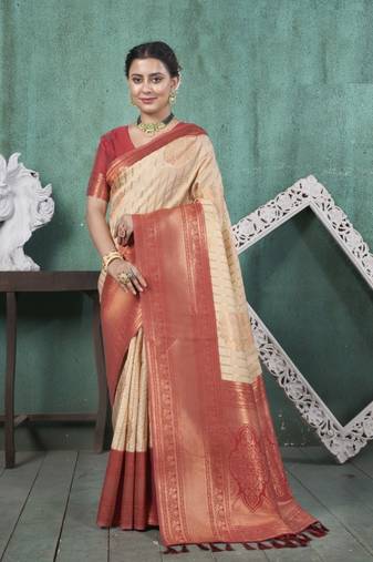 Marron Kanchivaram Silk Zari Weaving With Gold Zari Border And Pallu Saree With Blouse For Women