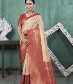 Marron Kanchivaram Silk Zari Weaving With Gold Zari Border And Pallu Saree With Blouse For Women