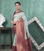 Sea Green Kanchivaram Silk Zari Weaving With Gold Zari Border And Pallu Saree With Blouse For Women