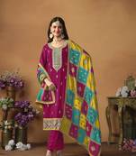 Chinon embroidered rani pink designer salwar kameez