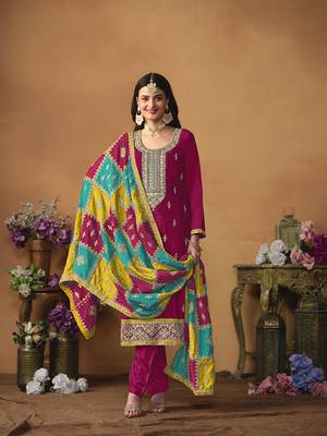 Chinon embroidered rani pink salwar kameez 2