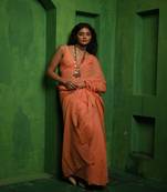 Peach handloom mul modal saree