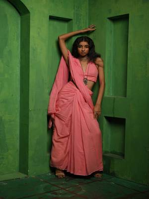 Baby pink handloom mul modal saree 1