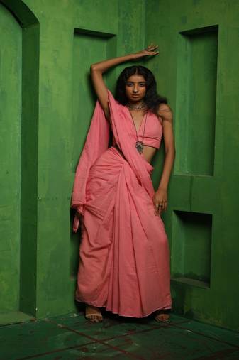 Baby pink handloom mul modal saree