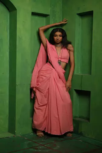 Baby pink handloom mul modal saree