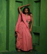 Baby pink handloom mul modal saree