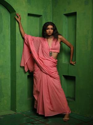 Baby pink handloom mul modal saree 2