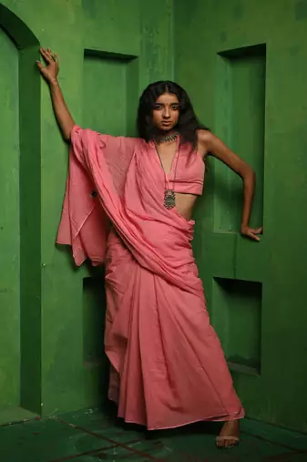 Baby pink handloom mul modal saree