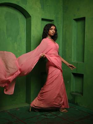 Baby pink handloom mul modal saree 3