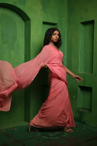 Baby pink handloom mul modal saree