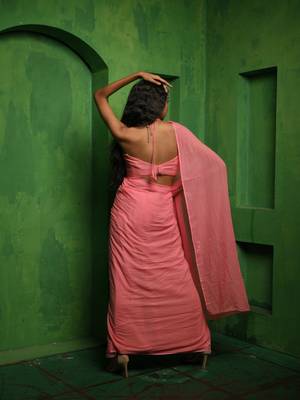 Baby pink handloom mul modal saree 4