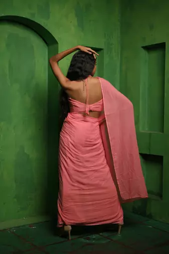 Baby pink handloom mul modal saree