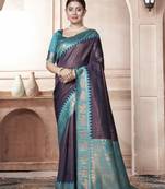 Teal kanjivaram silk blend with Rich Gold Border And Elephant Motifs Saree With Blouse For Women