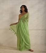 Mint green saree with sequined saree Without blouse