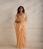 Peach saree with sequined lines saree Without blouse'