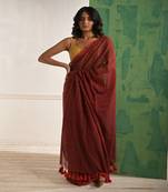 Maroon cotton saree with beaded sequins Without blouse