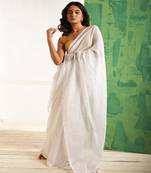 White cotton saree with beaded sequins Without blouse