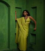 Lime green handloom mul modal saree Without blouse