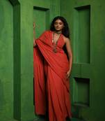 Red handloom mul modal saree Without blouse