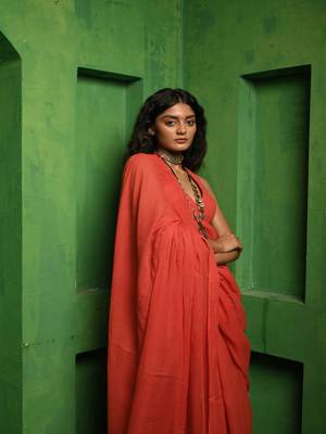 Red handloom mul modal saree Without blouse 2