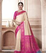 Ligtht Pink kanjivaram silk blend with Rich Gold Border And Elephant Motifs Saree With Blouse For Women