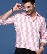 Showoff men's checked slim fit peach shirt