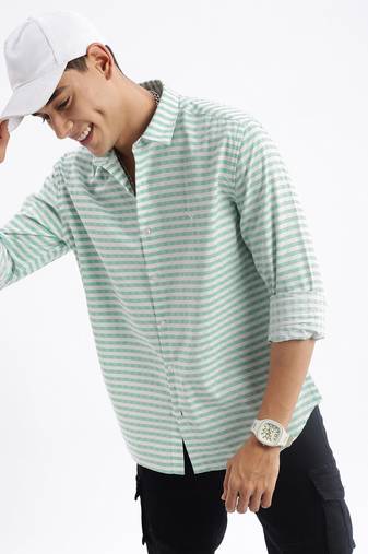 men's checked slim fit green shirt