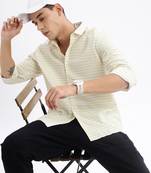 men's long sleeves gingham checks slim fit yellow shirt