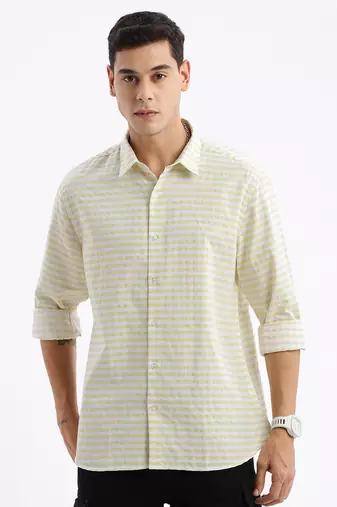 men's long sleeves gingham checks slim fit yellow shirt