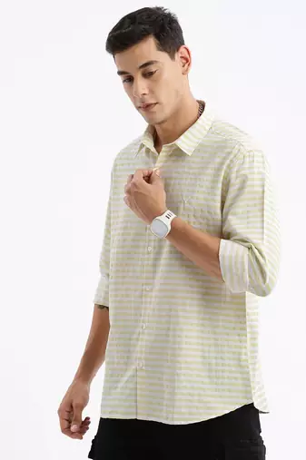 men's long sleeves gingham checks slim fit yellow shirt
