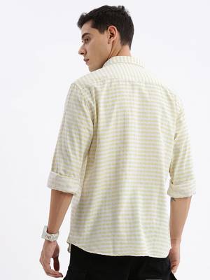 men's long sleeves gingham checks slim fit yellow shirt 4