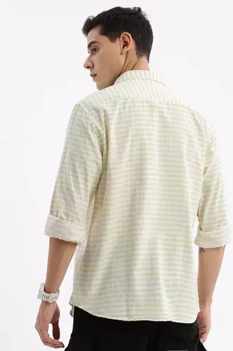 men's long sleeves gingham checks slim fit yellow shirt