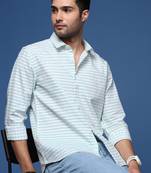 men's checked slim fit sea green shirt