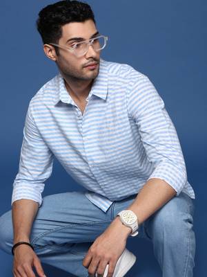 men's checked slim fit blue shirt 1