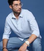 men's checked slim fit blue shirt