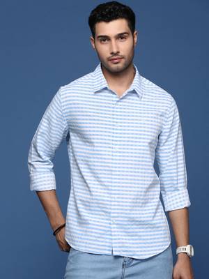 men's checked slim fit blue shirt 2