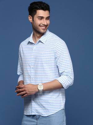 men's checked slim fit blue shirt 3