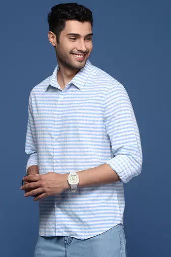 men's checked slim fit blue shirt